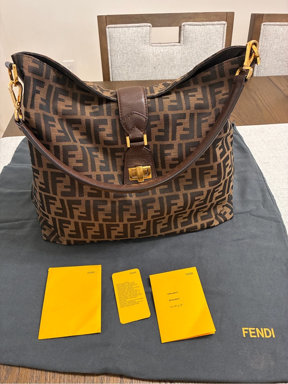 Fendi Turnlock Hobo Zucca Canvas Bag